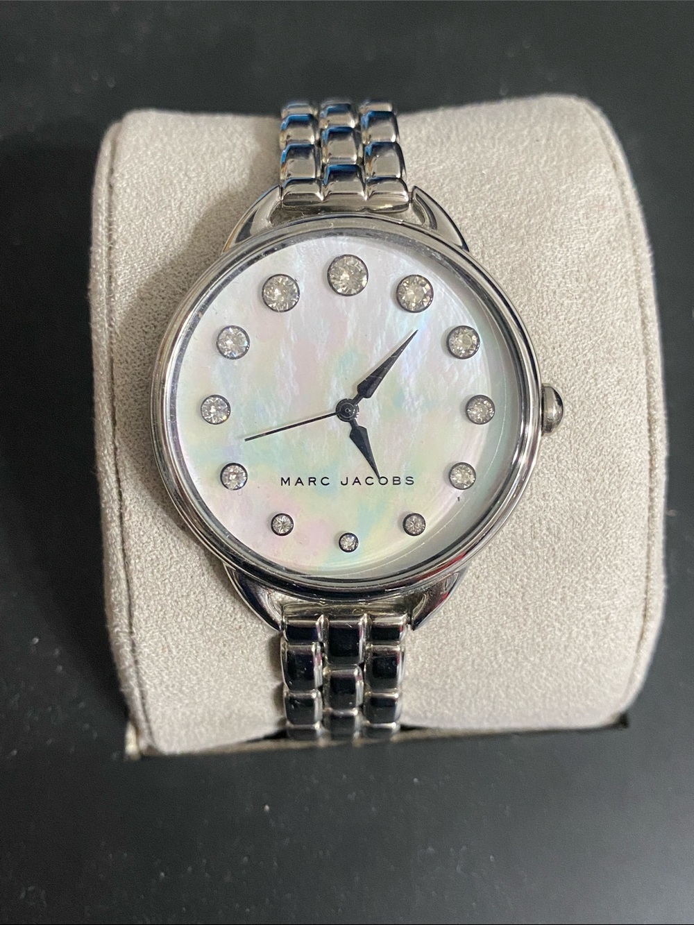 Marc Jacobs Silver Mother-of-Pearl Dial Crystal Marker Watch